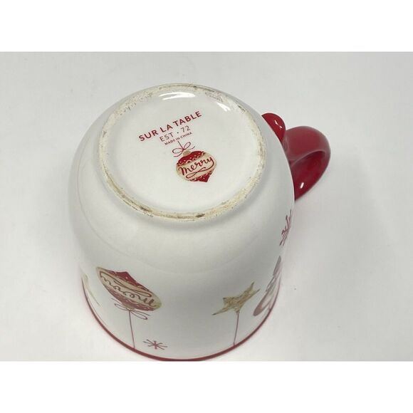 Sur La Table Christmas Mug White Red Ornaments Holiday Coffee Cocoa Cup - Picture 6 of 6